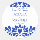 Talavera azulejo blauw  Mexicaans bruiloft Ronde Sticker (Voorkant)