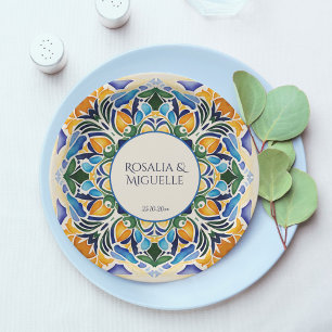 Talavera azulejo blauw  Mexicaans monogram Papieren Bordje