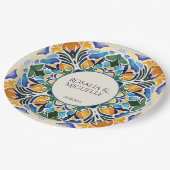 Talavera azulejo blauw  Mexicaans monogram Papieren Bordje (Gekanteld)