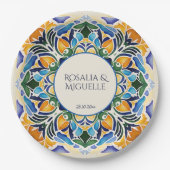 Talavera azulejo blauw  Mexicaans monogram Papieren Bordje (Voorkant)