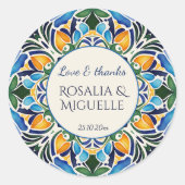 Talavera azulejo blauw Mexicaanse gunst Ronde Sticker (Voorkant)