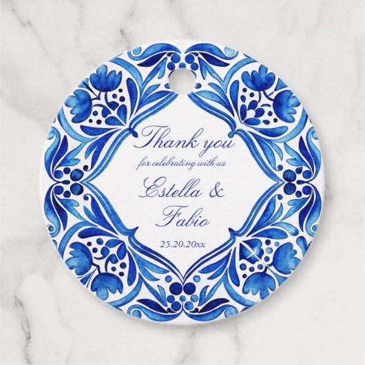 Talavera Azulejo blauw tegel bruiloft Bedankjes Labels (Voorkant)