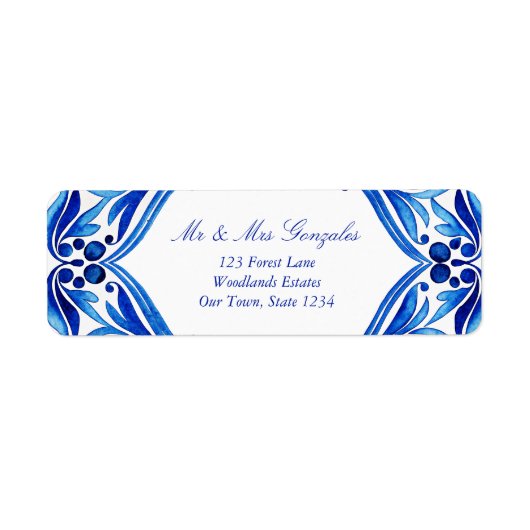  Talavera Azulejo blauw tegel bruiloft Etiket (Voorkant)