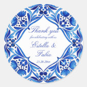  Talavera Azulejo blauw tegel bruiloft gunst Ronde Sticker (Voorkant)