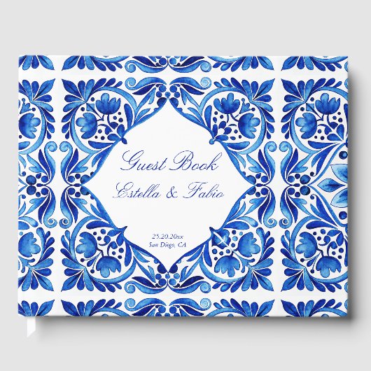 Talavera Azulejo blauw tegel bruiloft op maat Gastenboek (Voorkant)