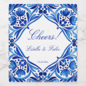  Talavera Azulejo blauw tegel bruiloft Wijn Etiket (Enkel label)