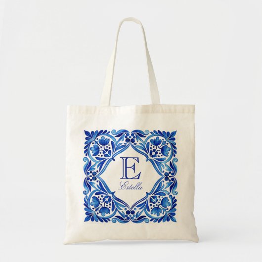  Talavera Azulejo blauw tegel monogram Tote Bag (Voorkant)