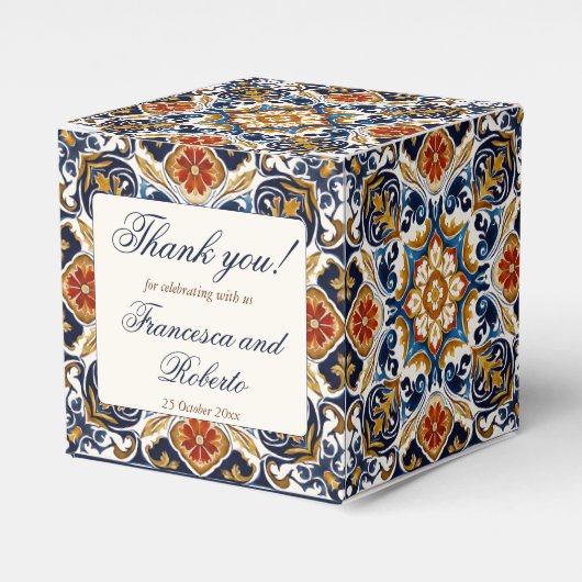 Talavera Azulejo blauw tegels bruiloft Bedankdoosjes (Voorkant Zijde)