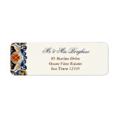  Talavera Azulejo blauw tegels bruiloft Etiket (Voorkant)