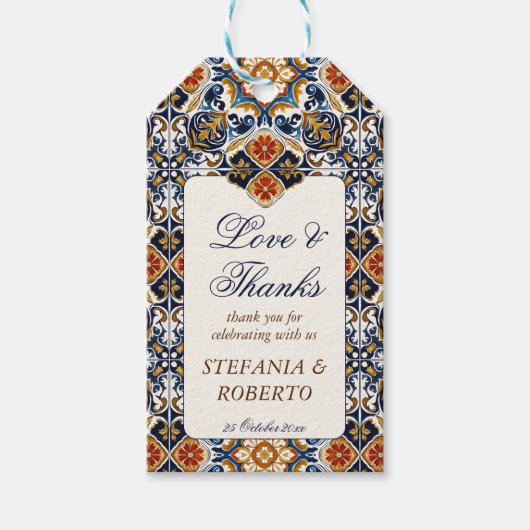  Talavera Azulejo blauw tegels bruiloft gunsten Cadeaulabel (Voorkant)