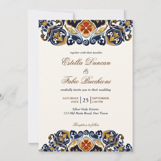 Talavera Azulejo blauw tegels bruiloft Kaart (Voorkant)