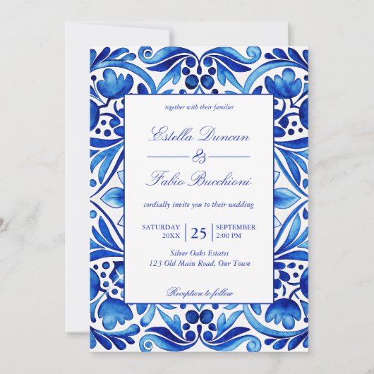  Talavera Azulejo blauw tegels bruiloft Kaart (Voorkant)