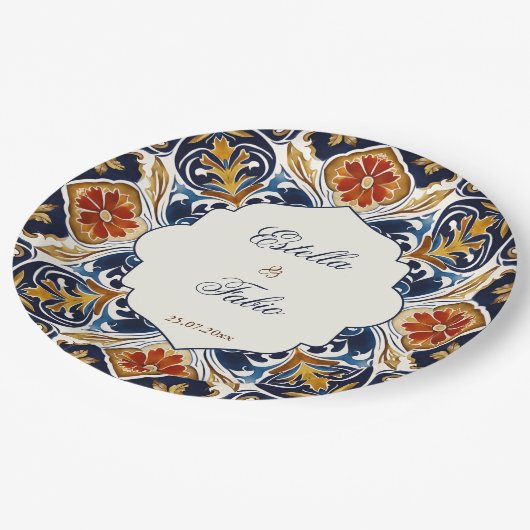  Talavera Azulejo blauw tegels bruiloft Papieren Bordje (Gekanteld)