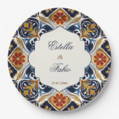  Talavera Azulejo blauw tegels bruiloft Papieren Bordje (Voorkant)