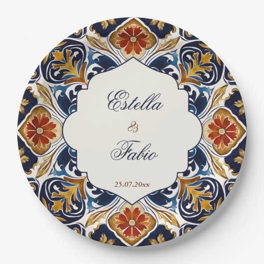  Talavera Azulejo blauw tegels bruiloft Papieren Bordje (Voorkant)