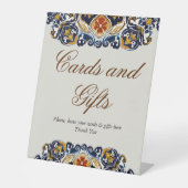 Talavera Azulejo blauw tegels bruiloft Reclamebord Met Voetstuk (Voorkant)