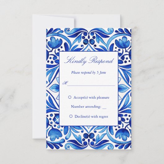  Talavera Azulejo blauw tegels bruiloft RSVP Kaartje (Voorkant)