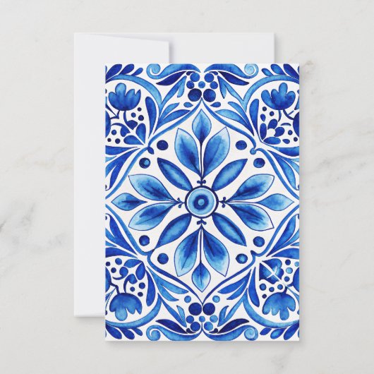  Talavera Azulejo blauw tegels bruiloft RSVP Kaartje (Achterkant)