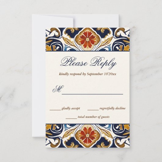  Talavera Azulejo blauw tegels bruiloft RSVP Kaartje (Voorkant)