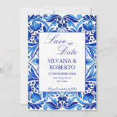  Talavera Azulejo blauw tegels bruiloft Save The Date (Voorkant)