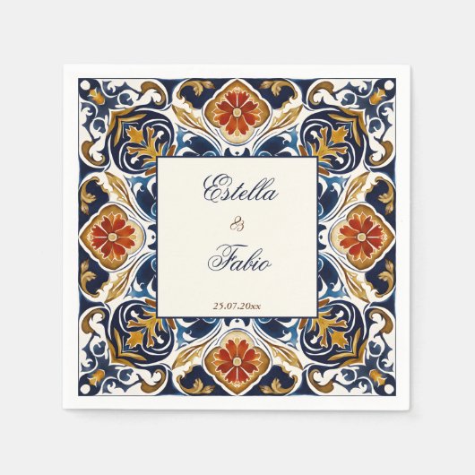  Talavera Azulejo blauw tegels bruiloft Servet (Voorkant)