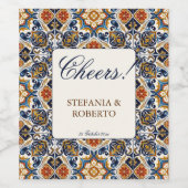  Talavera Azulejo blauw tegels bruiloft Wijn Etiket (Enkel label)