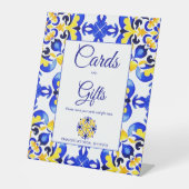 Talavera azulejo blauw tegels geschenken reclamebord met voetstuk (Voorkant)