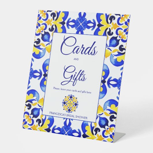 Talavera azulejo blauw tegels geschenken reclamebord met voetstuk (Voorkant)