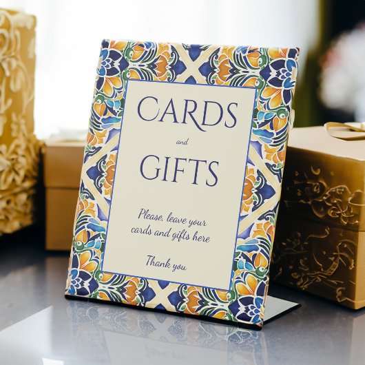 Talavera azulejo blauw  tegels geschenktafel reclamebord met voetstuk