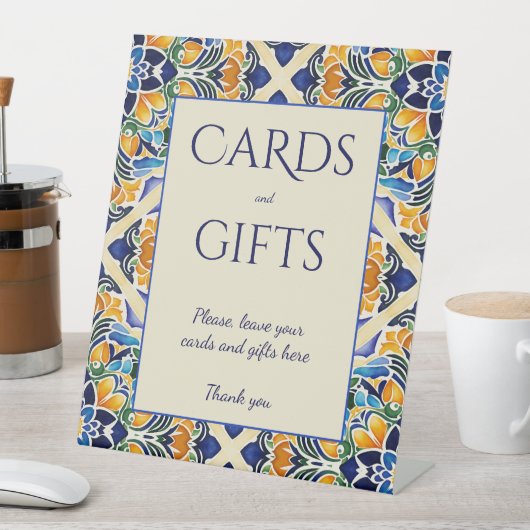 Talavera azulejo blauw  tegels geschenktafel reclamebord met voetstuk (Insitu)