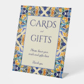 Talavera azulejo blauw  tegels geschenktafel reclamebord met voetstuk (Voorkant)