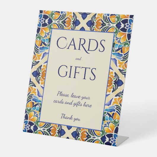 Talavera azulejo blauw  tegels geschenktafel reclamebord met voetstuk (Voorkant)