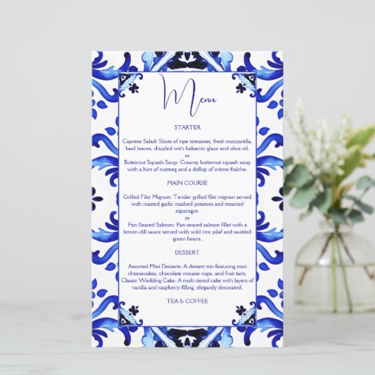 Talavera azulejo blauw tegels  Mexicaans menu (Staand voorkant)