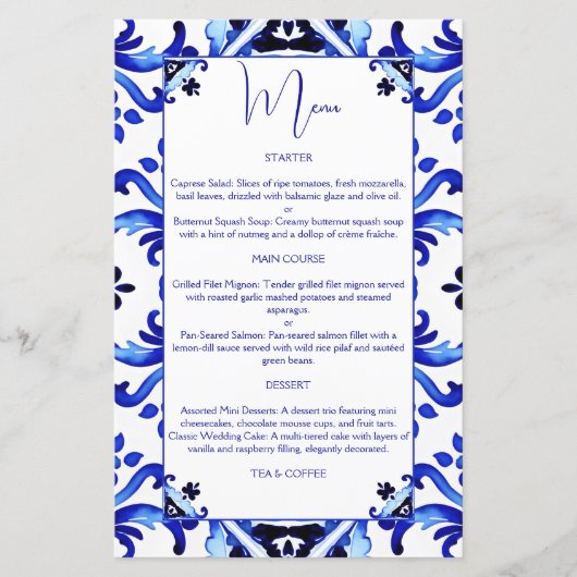 Talavera azulejo blauw tegels Mexicaans menu (Voorkant)
