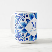  Talavera Azulejo blauw tegels monogram Koffiemok (Voorkant links)