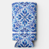  Talavera Azulejo blauw tegels monogram Seltzer Blikjeskoeler (Achterkant)