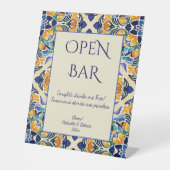 Talavera azulejo blauw  tegels open bar reclamebord met voetstuk (Voorkant)