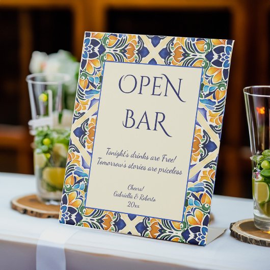 Talavera azulejo blauw  tegels open bar reclamebord met voetstuk