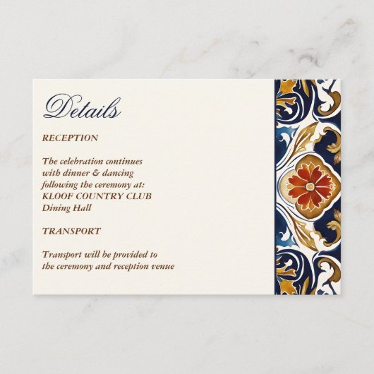  Talavera Azulejo blauw tegels trouwdetail Informatiekaartje (Voorkant)