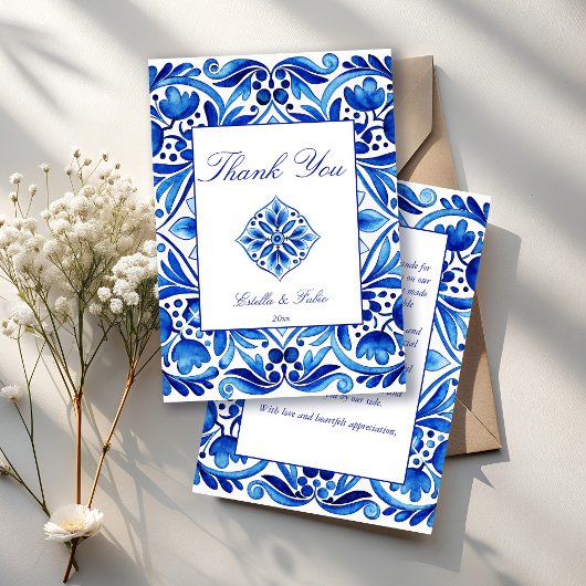 Talavera Azulejo blauw volkskunst bruiloft Bedankkaart