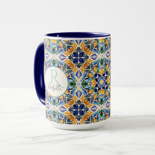 Talavera azulejo blauwe bruidsmeisjes geschenken m mok (Voorkant links)