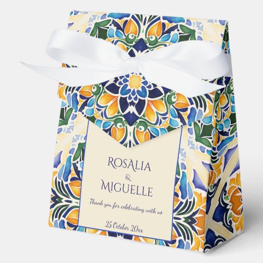 Talavera azulejo blauwe tegel bruiloft bedankdoosjes (Voorkant)