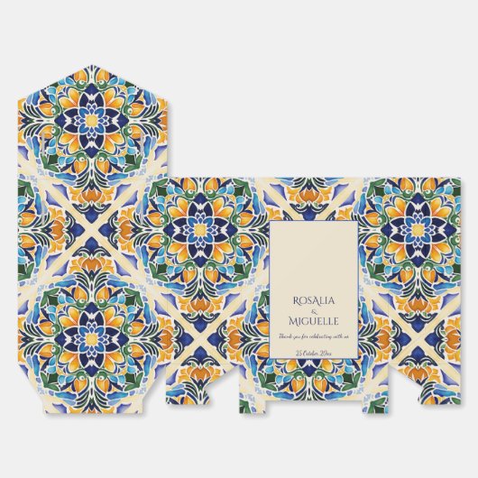 Talavera azulejo blauwe tegel bruiloft bedankdoosjes (Ongevouwen)