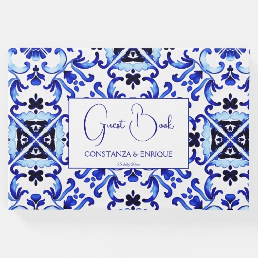 Talavera azulejo blauwe tegel  bruiloft gastenboek (Voorkant)
