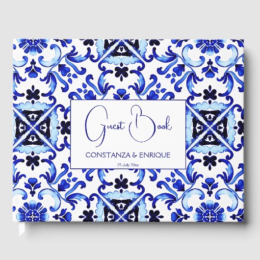 Talavera azulejo blauwe tegel  bruiloft gastenboek (Voorkant)