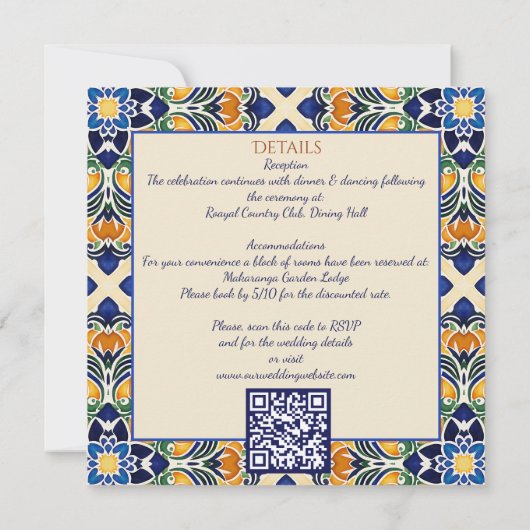 Talavera azulejo blauwe tegel  bruiloft kaart (Achterkant)