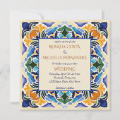 Talavera azulejo blauwe tegel  bruiloft kaart (Voorkant)