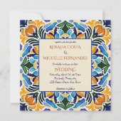 Talavera azulejo blauwe tegel bruiloft kaart (Voorkant)