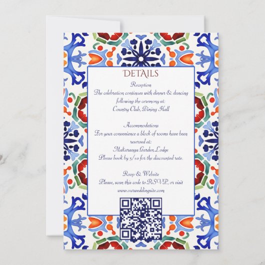 Talavera azulejo blauwe tegel bruiloft kaart (Achterkant)