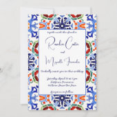 Talavera azulejo blauwe tegel  bruiloft kaart (Voorkant)